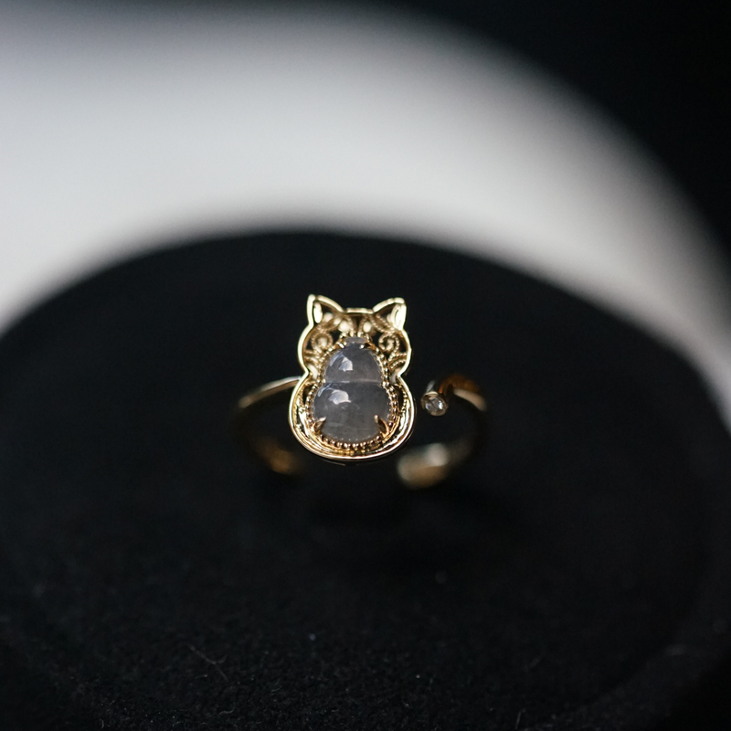 [Pre-Order Available] New Arrival Yixin Suixin Moti Little Cat Black Ice Gourd 18K Gold Ring 13 # Ring