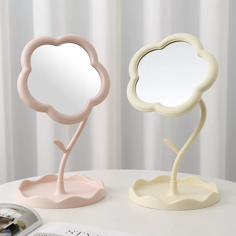 Dressing table mirror, solar-powered sunflower shape, flower mirror with storage tray