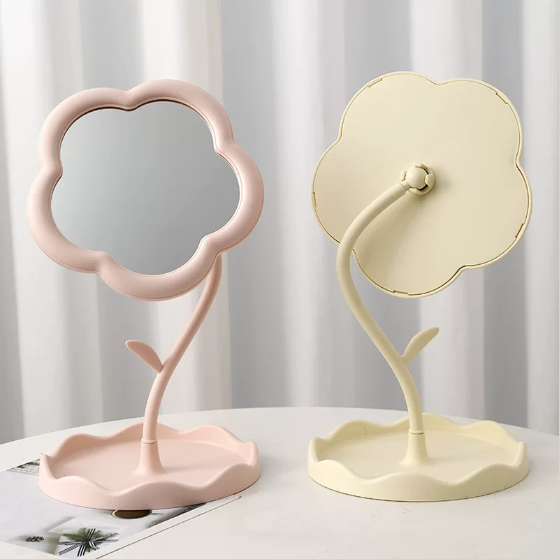 Dressing table mirror, solar-powered sunflower shape, flower mirror with storage tray