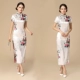 2018 mẹ mới retro phụ nữ ngắn tay in dài giai đoạn thực hiện nghi thức quần áo sườn xám cỡ lớn