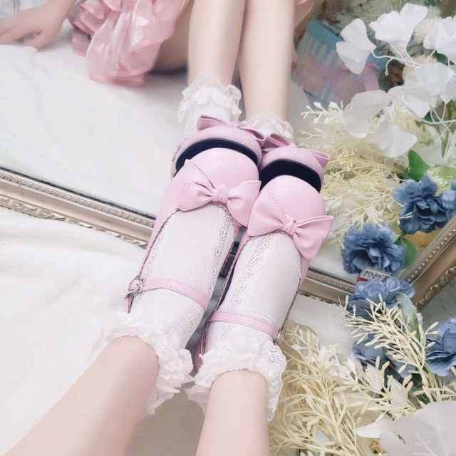 lolita basic versatile elegant sweet cute round toe students lo bow jk shoes