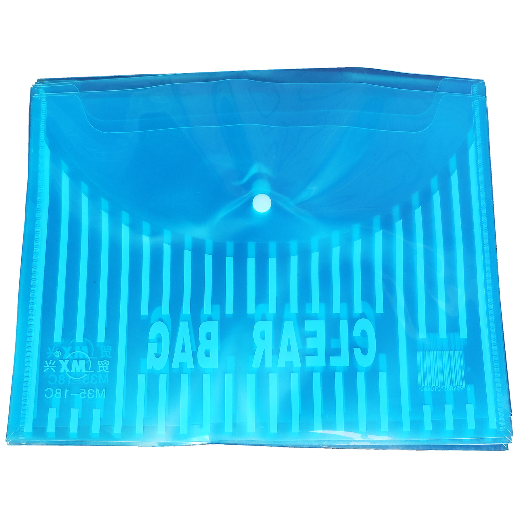 Promotional A4 Transparent plastic document bag Button type student office information stripe bag 18 silk blue white green blue