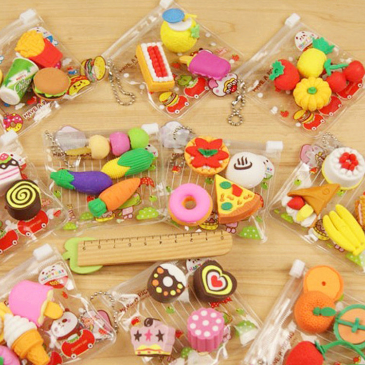 Korea Creative Stationery Supplies Cute Cartoon Bagged Suit Animal Fruit Toy Erasers Student Prizes 