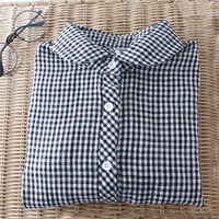 Áo cotton cổ tròn đơn giản hai lớp cotton sợi dài tay áo sơ mi tay dài màu đen và trắng mịn lưới mùa thu và mùa đông áo sơ mi kaki