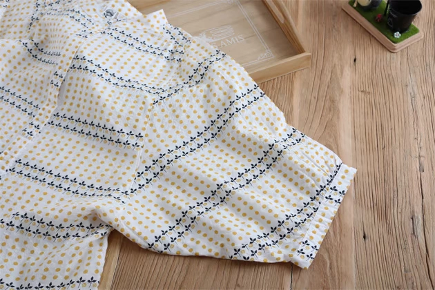 Mùa hè nhỏ tươi văn học đứng cổ áo cotton in bảy điểm tay áo dơi siêu mỏng mềm tay áo quần áo - Áo sơ mi dài tay