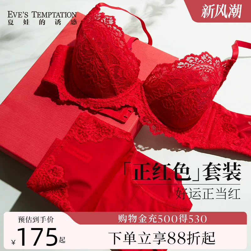 Eve's Temptation Red Lingerie Set for Women in Their Zodiac Year, Wedding Bride Push-Up Thin Lace Bra Set Eve's Temptation Red Lingerie Set for Women in Their Zodiac Year, Wedding Bride Push-Up Thin Lace Bra Set