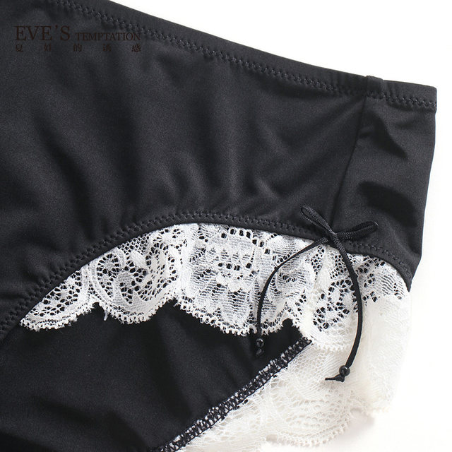 Eve's Temptation Ink Lace Sexy Black Boxer Briefs Low Waist Underwear Women's Pure Cotton Crotch Summer Shorts