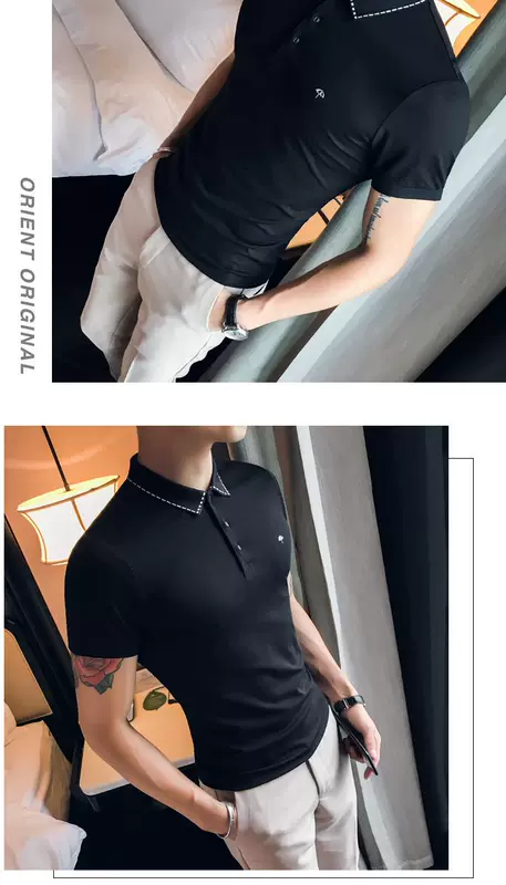 Mùa hè nam Hàn Quốc Slim nam nhỏ ô ngắn tay áo sơ mi polo Anh doanh nhân nam áo thun giản dị - Polo shop bán áo thun nam có cổ