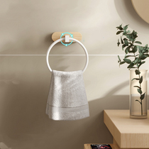 Solid wood space aluminum towel ring light luxury punch-free black and white round hand towel hanging ring walnut beech hanging ring