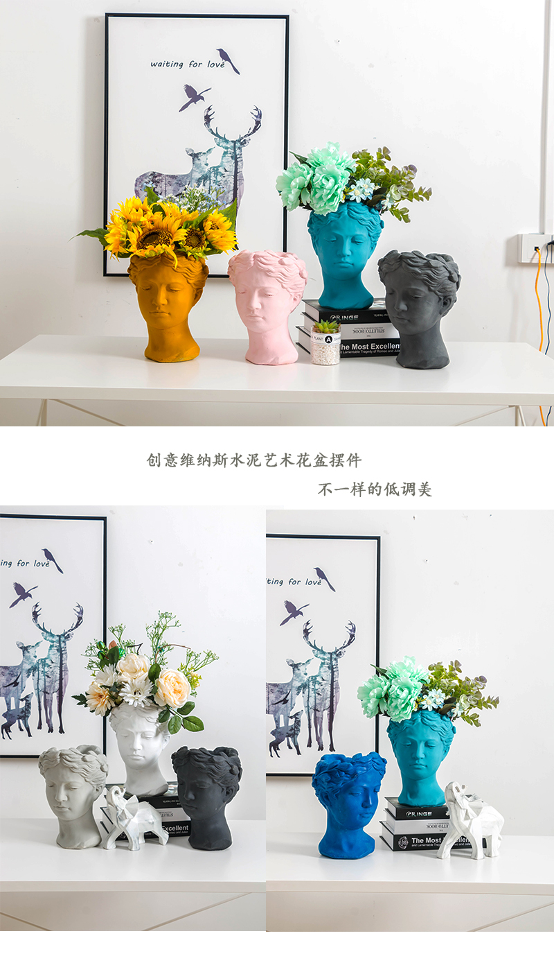 Châu Âu mặt retro bình chân dung tượng nữ thần Hy Lạp hoa chèn xi măng thịt hoa thạch cao trang trí nghệ thuật - Vase / Bồn hoa & Kệ bình hoa con công