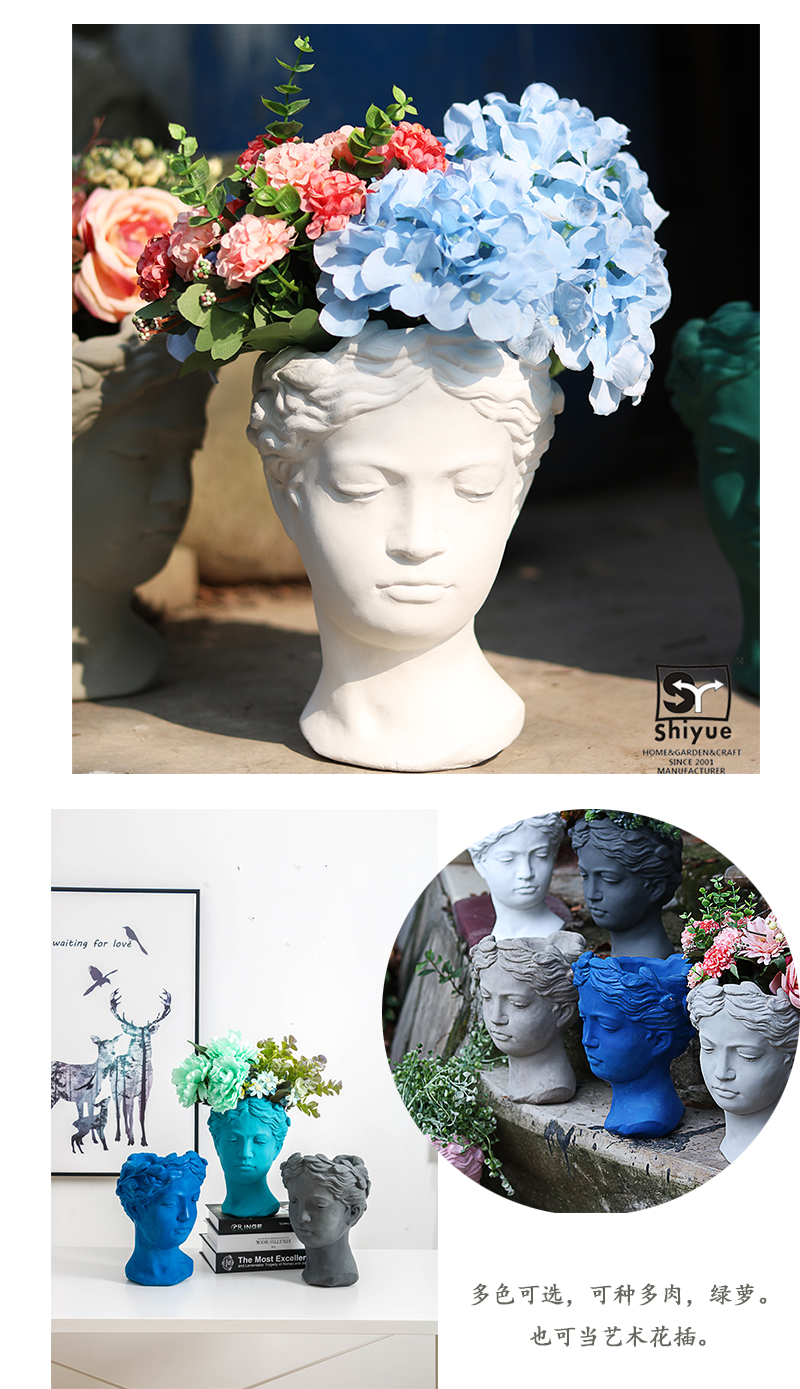 Châu Âu mặt retro bình chân dung tượng nữ thần Hy Lạp hoa chèn xi măng thịt hoa thạch cao trang trí nghệ thuật - Vase / Bồn hoa & Kệ bình hoa con công