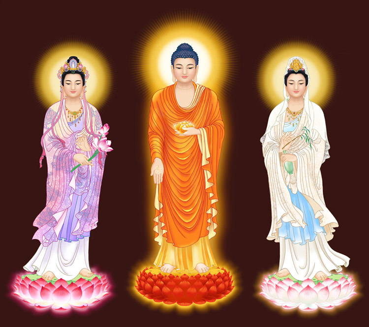 South No Amitabha Buddha statue of Buddha West Three Holy Portraits Guanyin Great Trend to BodhisattBodhisattBodhisattva Hung Painting of the Buddha Statue