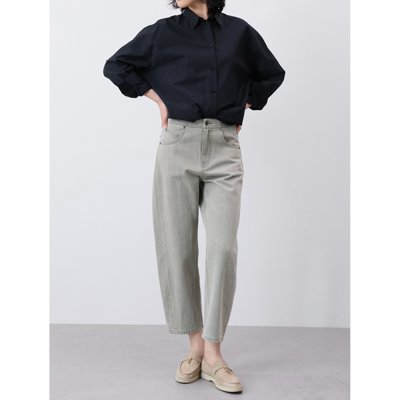 Davidsusan Turkish Bossa Color-Blocked Twisted Seam Curved Hem Jeans, Cropped Loose Denim Casual Pants Davidsusan Turkish Bossa Color-Blocked Twisted Seam Curved Hem Jeans, Cropped Loose Denim Casual Pants