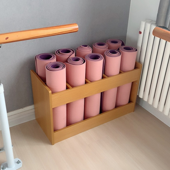 Yoga mat storage rack wooden cabinet basket bucket basket fitness carpet rack Pilates storage artifact storage rack home