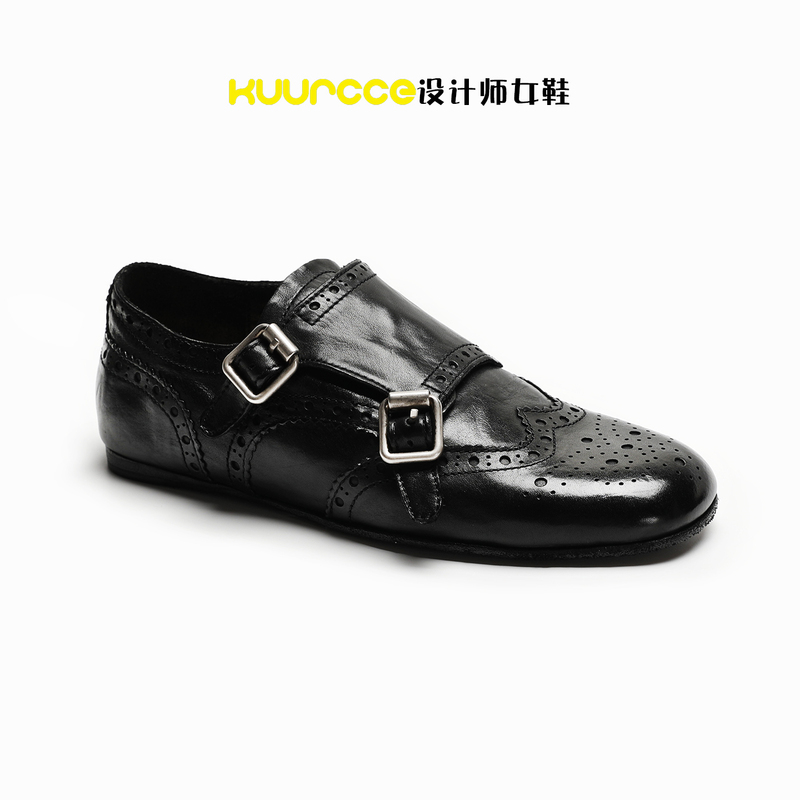 Kuurcce Washed Horsehide Brogue Carved Vintage Women's Shoes Monk Shoes Double Buckle Square Toe Small Leather Shoes Loafers Kuurcce Washed Horsehide Brogue Carved Vintage Women's Shoes Monk Shoes Double Buckle Square Toe Small Leather Shoes Loafers