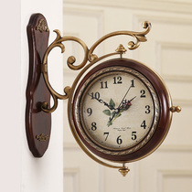 Pure copper double-sided wall clock high-grade solid wood living room creative fashion double-sided clock European clock silent clock watch special