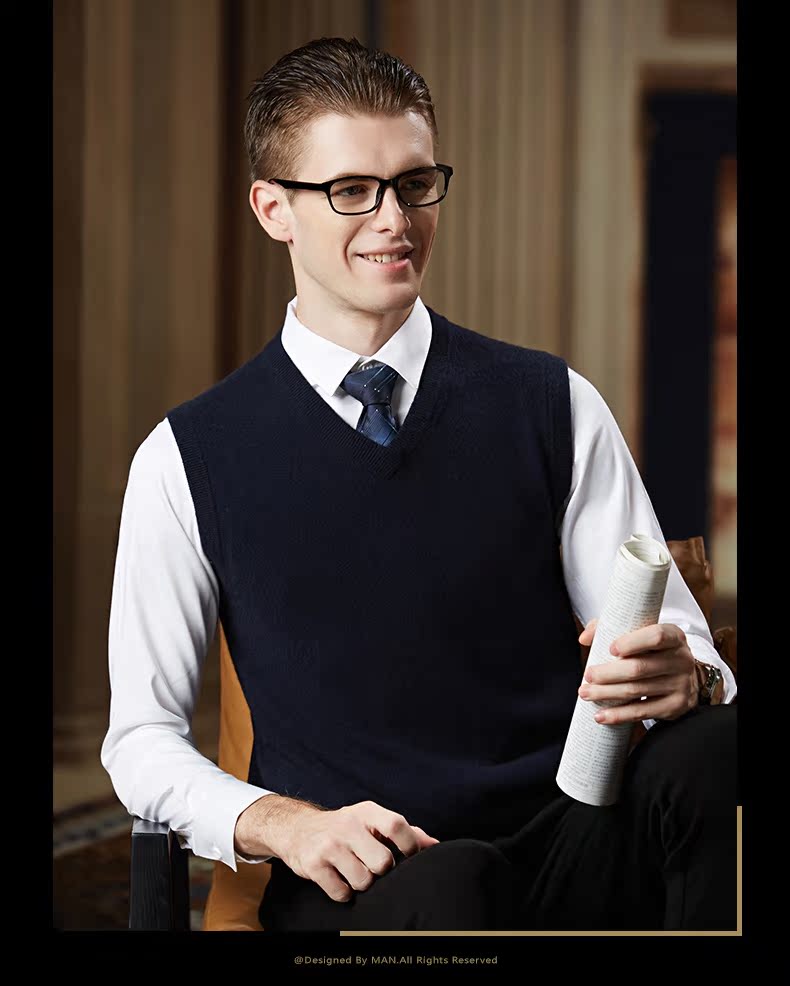 JOW / Jovo mùa đông thuần cashmere vest nam trung niên kinh doanh V-cổ đan vest vest không tay cashmere đồ vest nam