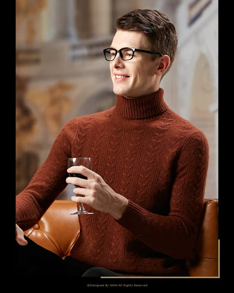 JOW / Jovo cổ áo cao nguyên chất áo len cashmere nam dày thời trang xoắn hoa dày áo len cashmere cao ve áo sơ mi chạm đáy áo len nam trung tuổi