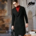 JOW / Jovo mùa đông phù hợp với cổ áo hai lớp áo khoác nilon nam màu lông rắn trên đầu gối áo cardigan nam Áo len