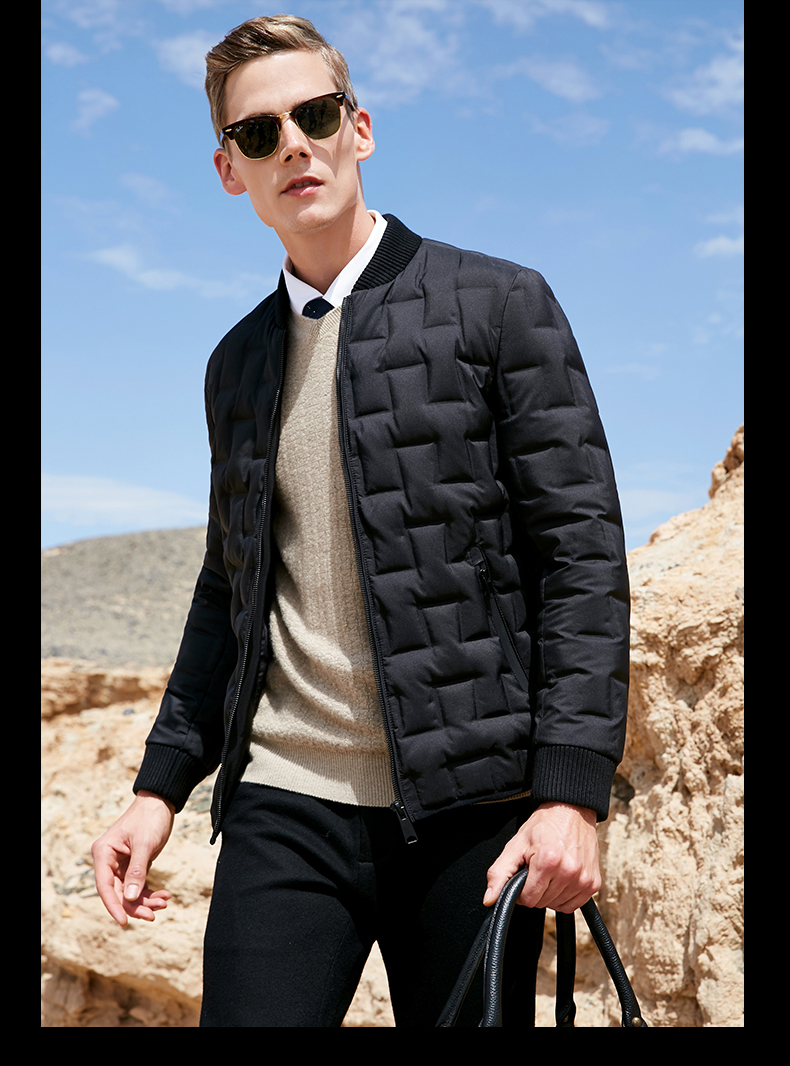 JOW Joe Wo xuống áo khoác nam ngắn giản dị màu áo mùa đông kinh doanh thời trang cổ áo bóng chày áo cardigan nam