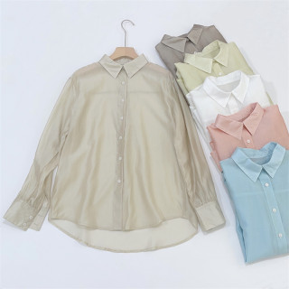 Mengzidan Tencel loose shirt cardigan ice cream color