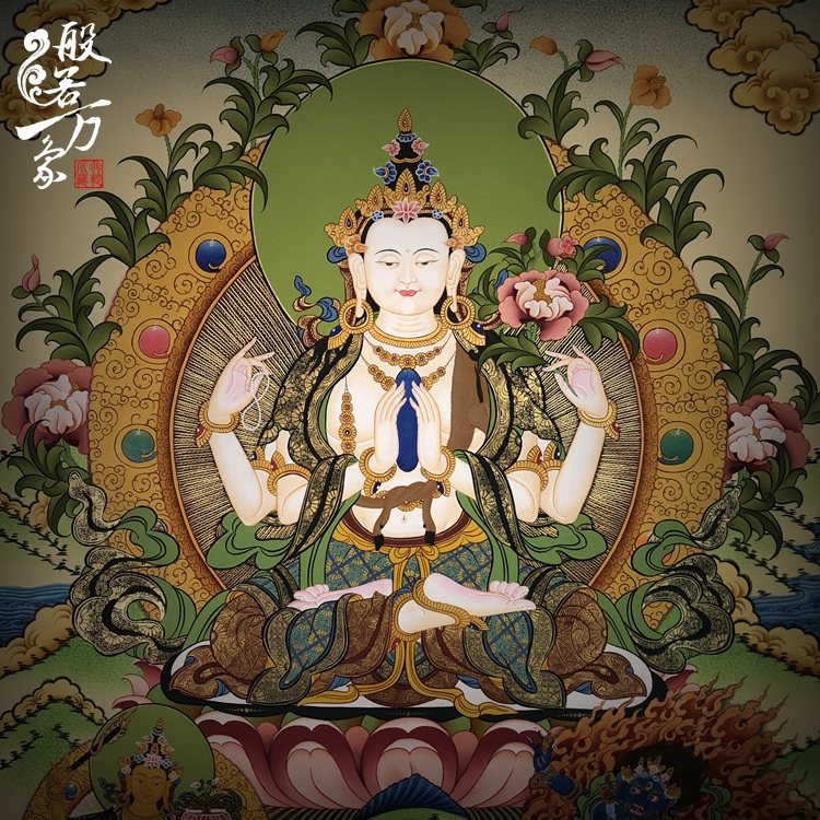 Four-armed Avalokitesvara Nepal hand-painted Thangka painting boutique porch decorative painting hanging painting Tibetan portrait living room porch