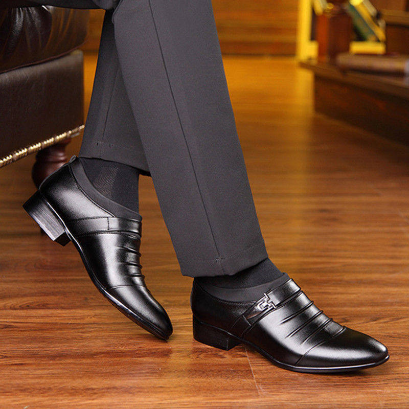 Men's casual shoes pointed toe youth suit business formal dress cloth flat wedding shoes men's large size loafers leather shoes
