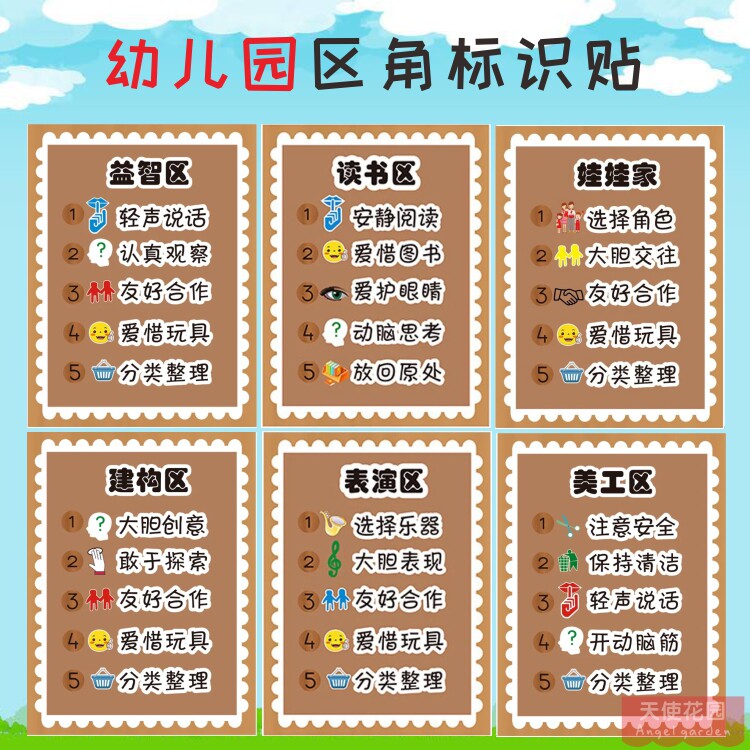Kindergarten Wall Wall Decoration Regional Cards Rules In area Material area Beauty and work area Accessories Kraft paper construction area