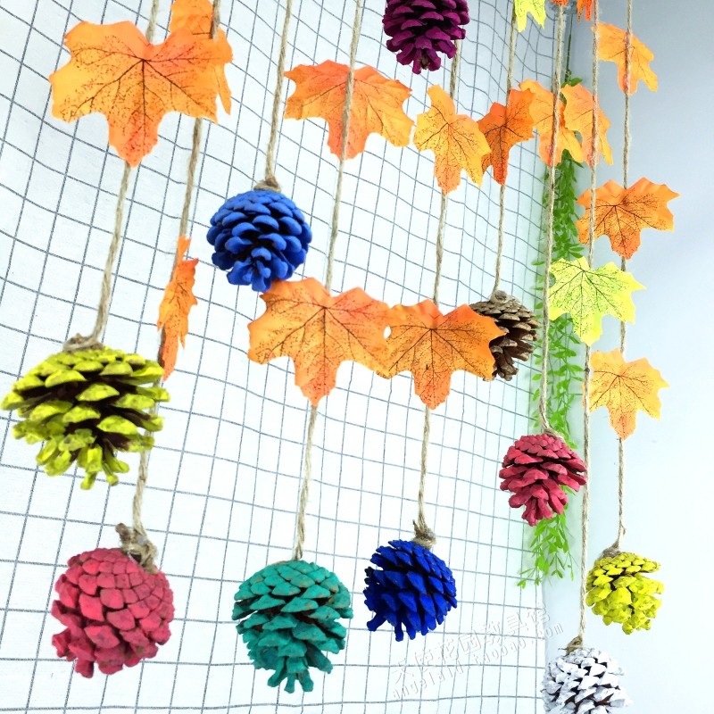 Kindergarten Classroom Creative Maple Leaf String Pine Nuts Hanging Curtain Autumn Background Diy Huan culture decorative material