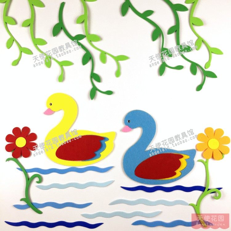 School Kindergarten Classroom Corridor Cartoon Giraffe Duck Non-woven Wall Sticker Board Simple Environment Layout