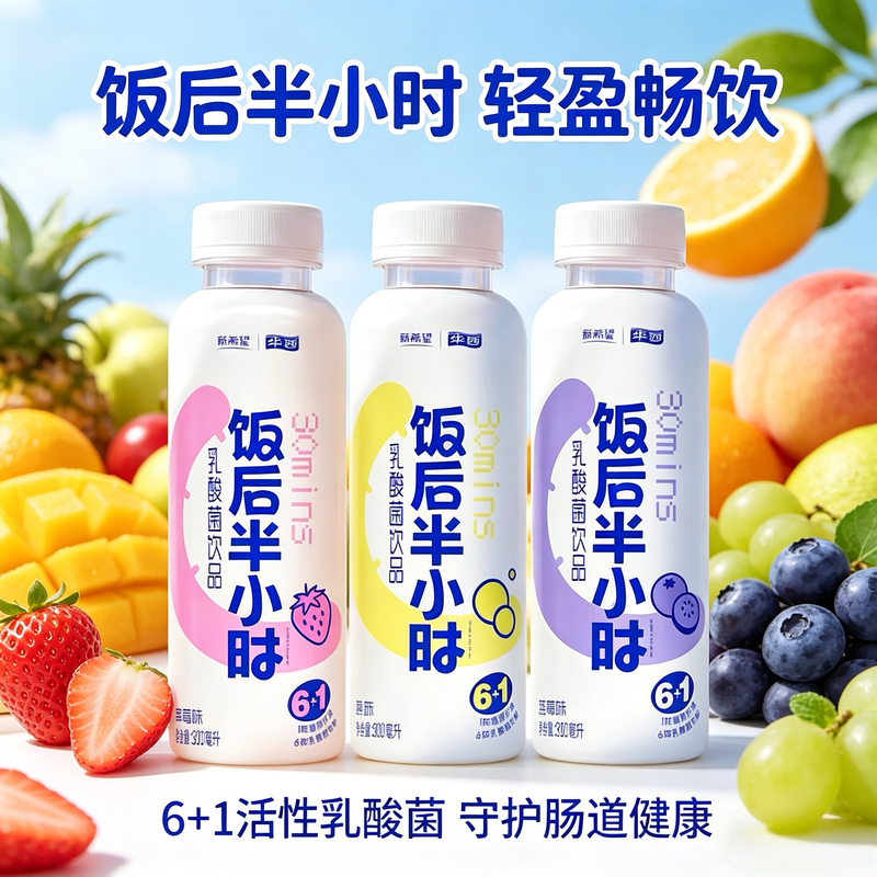 New Hope V Beauty 300ml Juice-Flavored Lactic Acid Bacteria Nutritional Drink with Blueberry and Strawberry Flavor, Ready to Drink Within Half an Hour after Meals, Whole Box
