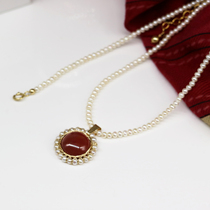 Retro palace style Pearl red agate necklace elegant and dignified temperament light luxury classical choker