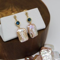 Classical Square Baroque Pearl Blue Treasure Ear Clip CC Decorated with hand Mosquito Coil Surface Without Earhole Earrings