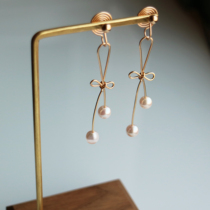 Freshwater Pearl sweet bow no pain ear clip 14K gold gold CC no ear hole age reduction temperament ear ornaments
