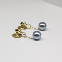 18K Flash chain seawater pearl elegant temperament ear clip CC pure hand made earless sweet simple long ear ornaments