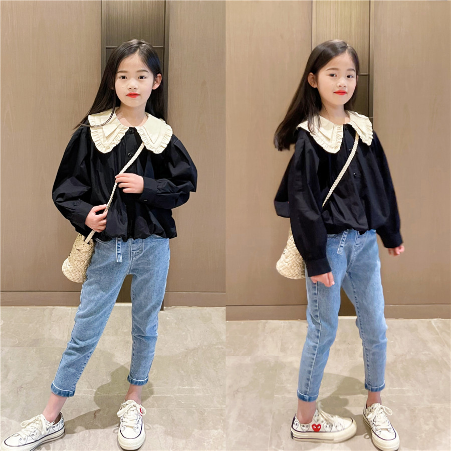 MIKA 2021 Spring New Korean version of the girl cotton big lapel collar doll collar shirt doll shirt