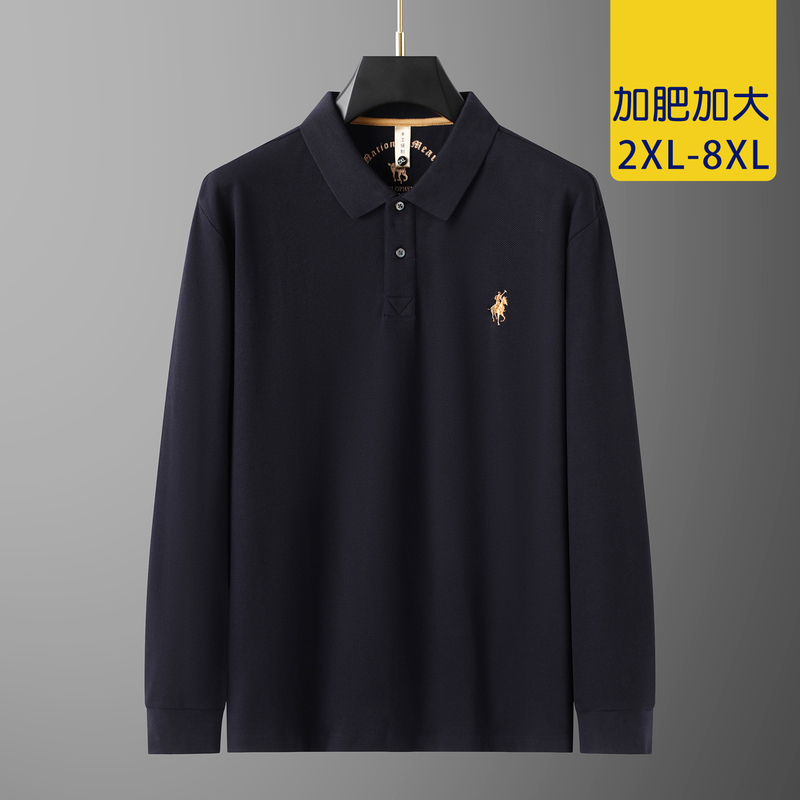Extra Large Size Fat Man Long-Sleeved T-Shirt Men's 2025 Spring and Autumn New Style Plus Size Fat Guy Lapel Solid Color Polo Shirt