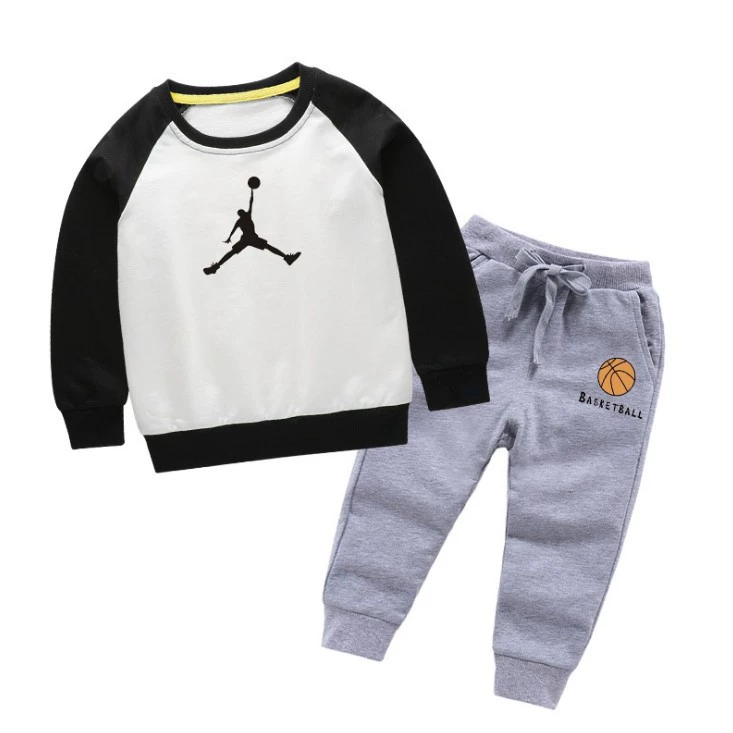 Quần áo trẻ em bằng cotton tinh khiết mùa xuân và mùa thu mới của trẻ em aj in jump man Michael Jordan hình thang màu phù hợp với quần áo len phù hợp với - Phù hợp với trẻ em