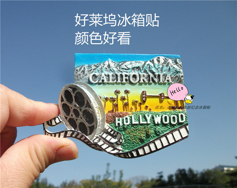 WORLD TRAVEL MEMORIAL FRIDGE MAGNET HOLLYWOOD MOVIE FILM HAND LETTER