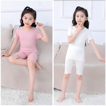 Summer short-sleeved girls Childrens silk pajamas thin childrens girls Children Baby baby cotton silk home clothing set