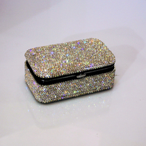 Diamond-studded jewelry box travel portable mini portable mirror cosmetic box earrings earrings storage box