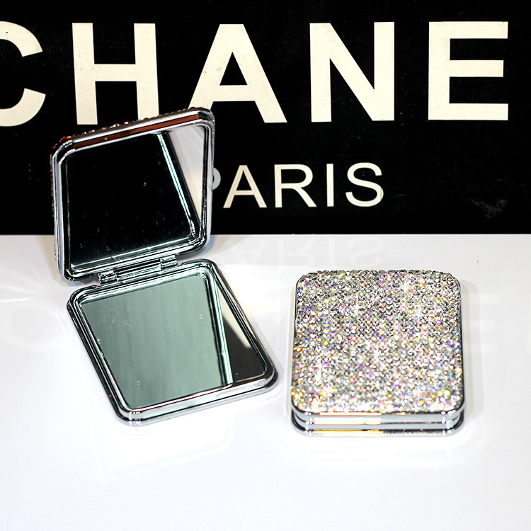 Korean diamond-encrusted cosmetic mirror mini portable folding small mirror ladies portable cosmetic mirror double-sided princess mirror