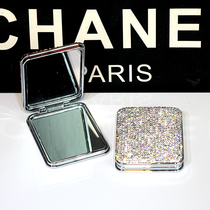 Korean diamond-set makeup mirror Mini portable folding small mirror Womens portable dressing mirror Double-sided princess mirror