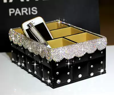 Diamond rhinestone desktop storage box mobile phone stationery remote control cosmetics finishing box glove box
