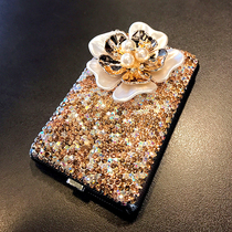 Crystal creative diamond-studded Lady cigarette box sticking Diamond rhinestone ultra-thin metal portable small love cigarette case