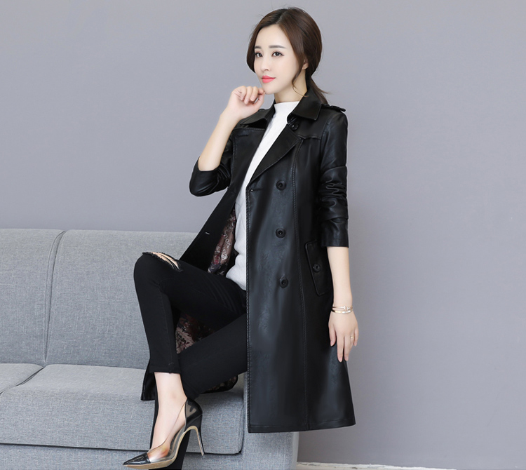 Mùa thu và mùa đông áo gió mới bằng da mỏng trong đoạn dài Hained leather leather phụ nữ tự canh thời trang áo khoác cỡ lớn áo thủy triều áo da cổ lông