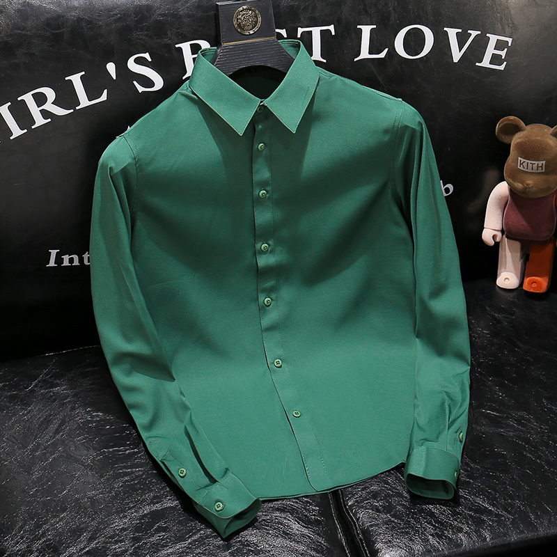 High-End Long-Sleeved Shirt for Men, Trendy Brand Slim-Fit Stretch Shirt, Versatile New Korean Style Fashionable Men's Shirt