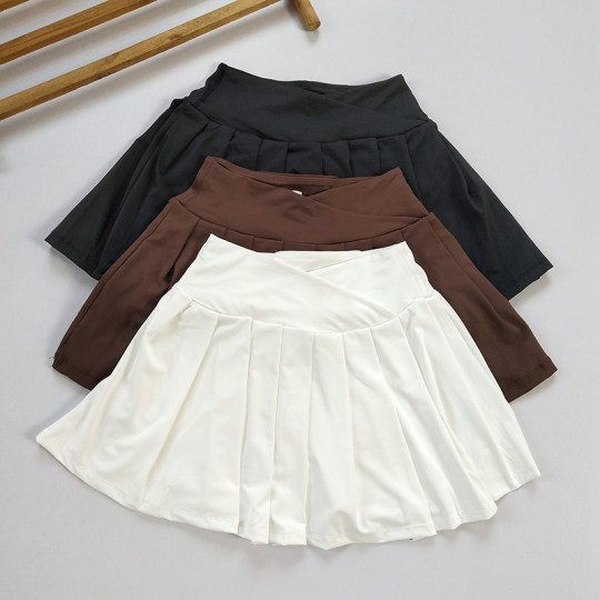 Outdoor sports fitness shorts for women, fake two-piece anti-exposure high-waisted pleated skirt, quick-drying yoga skirt with pockets