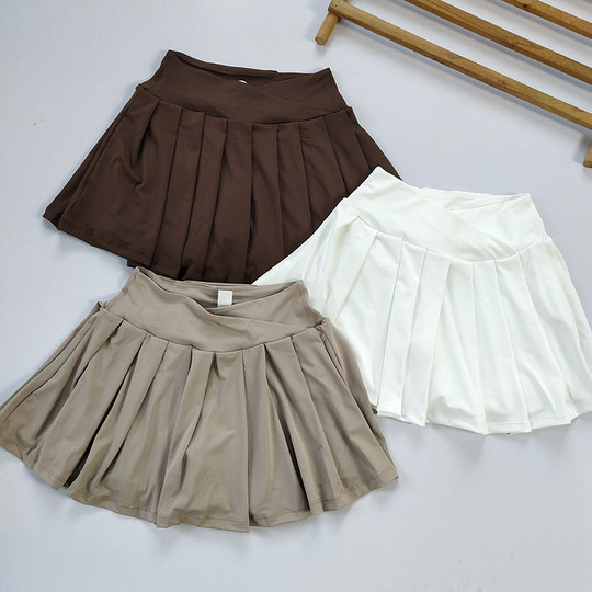 Outdoor sports fitness shorts for women, fake two-piece anti-exposure high-waisted pleated skirt, quick-drying yoga skirt with pockets