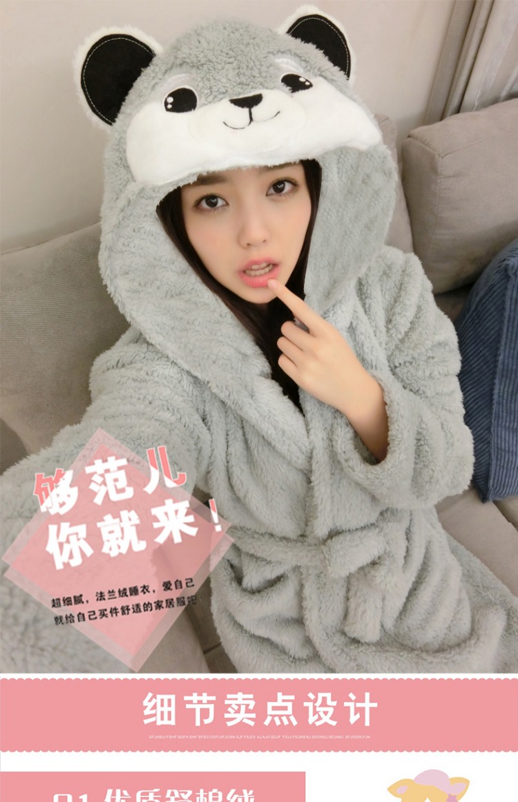 Mùa thu và mùa đông san hô nhung áo choàng nữ mùa đông yukata áo choàng tắm gợi cảm thỏ nữ dày dễ thương hoạt hình đồ ngủ gấu áo ngủ đẹp